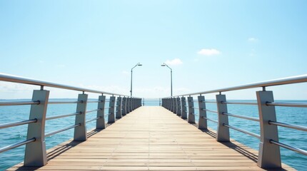 Fototapeta premium Wooden Pier Extending Into The Clear Blue Ocean.