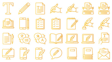 Fototapeta premium Writing and education icons with pencil, paper, typewriter and book.