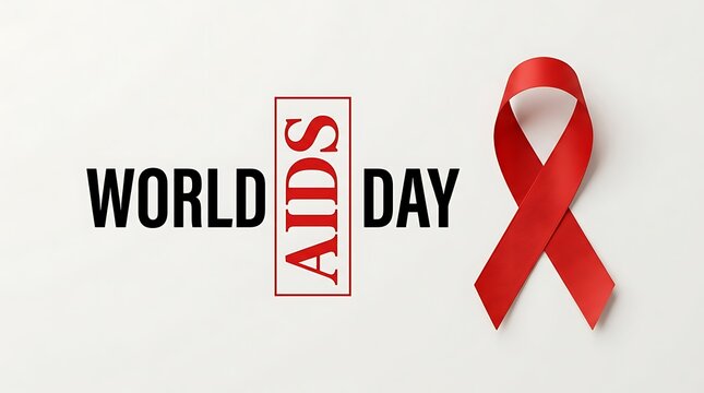 World aids day awareness banner with a red ribbon symbol on a clean white background for health campaigns