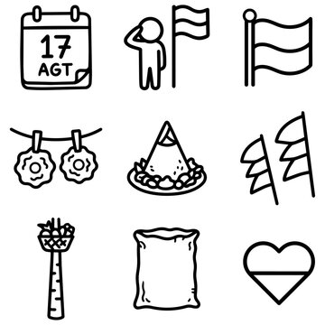 Indonesian August 17 Independence Day Doodle Icon Pack