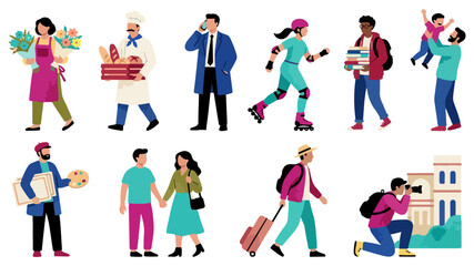 Fototapeta premium Stylish Urban Daily Activities Flat Vector Design
