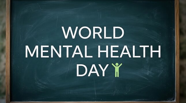 World mental health day written on a chalkboard with an icon similar to awareness campaigns like aids day