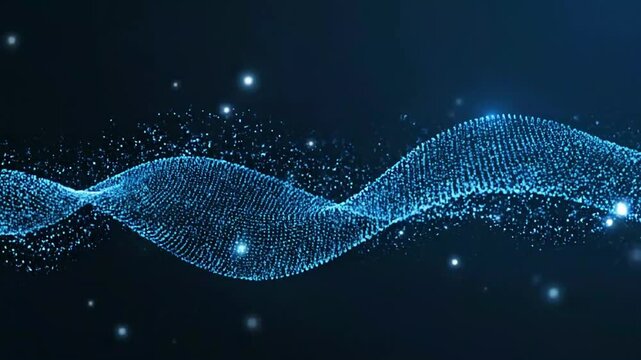 Abstract blue digital wave of particles, futuristic technology background with glowing dots and light effects