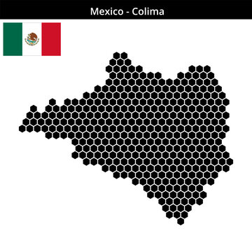 Map of Mexico region Colima in medium hexagonal dots