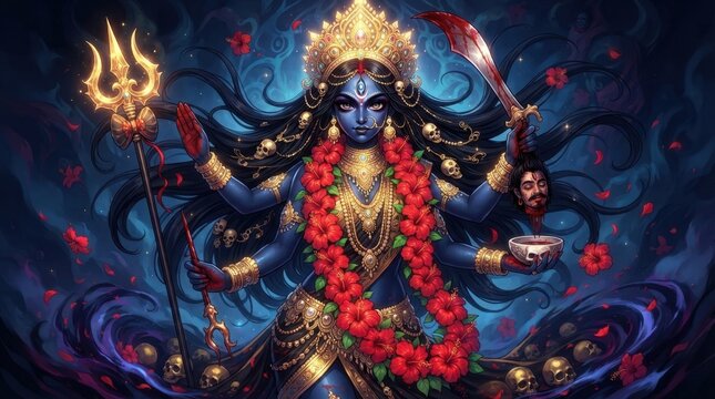 Goddess Kali Portrait with Divine Glowing Energy