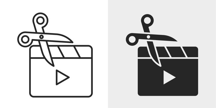 Reel Editing Icon represents short video editing, content creation, and social media production with editable outline and filled vector illustration.