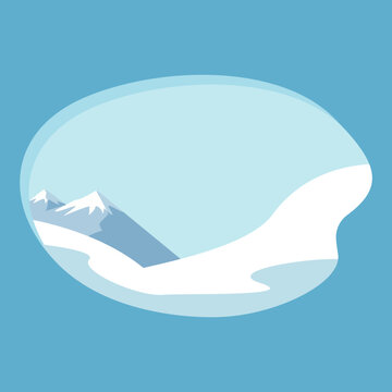 Vector background illustration of a snowy mountain ski slope with peaks in the distance, flat minimal winter landscape design with no characters