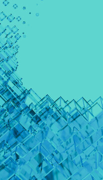 Digital abstract composition of transparent blue cubes