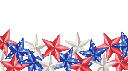 Fototapeta premium Red white and blue star shaped balloons for a festive american independence day celebration background