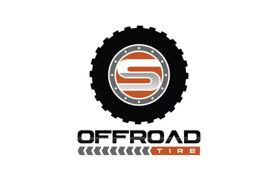 Off Road Tire Logo with Stylized S and Tread Pattern