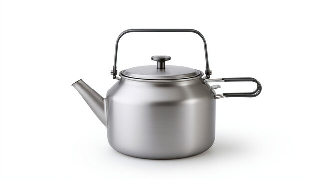 Stainless Steel Camping Kettle Isolated on White Background