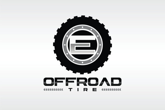 Off Road Tire Logo with Stylized E and Tread Pattern