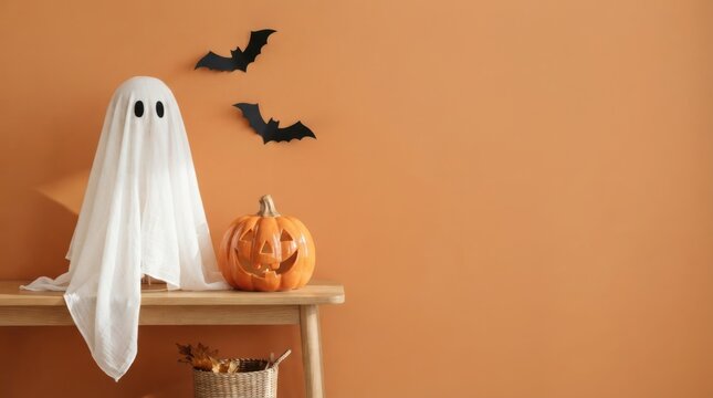 White Sheet Ghost Decor Next to Pumpkin