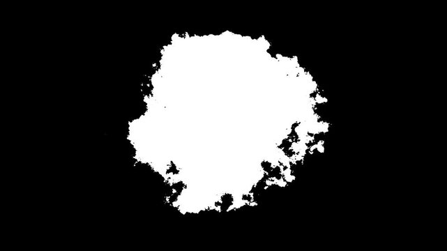 high contrast white ink dissolving texture, professional abstract background animation, commercial use element. modern digital art white blot spread, versatile transparent overlay for motion graphics,