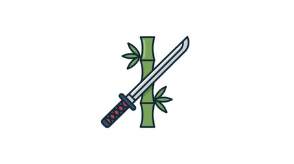 Obraz premium Samurai Sword and Bamboo Illustration