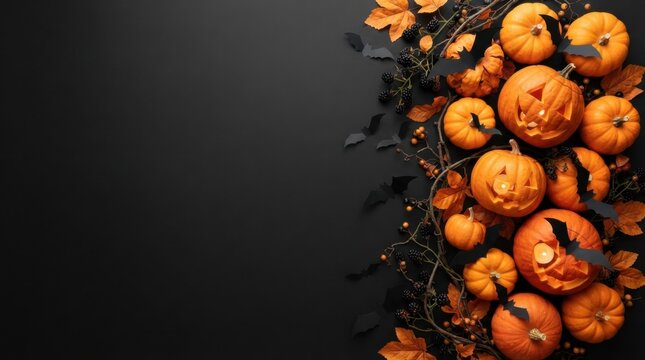 Dark Background Border Framed by Halloween Pumpkins