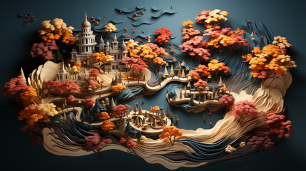 Obraz premium Isometric art of map of the world, with creativity and ideas flowing 