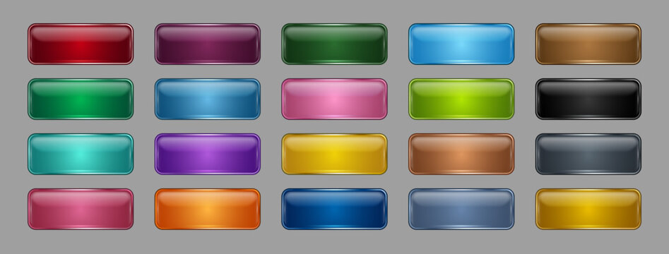 Glossy Glass Rectangular Web Buttons Set with Vibrant Gradients for App UI and Game Interface Design, Editable AI file