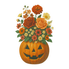 Obraz premium PNG Floral pumpkin bouquet illustration