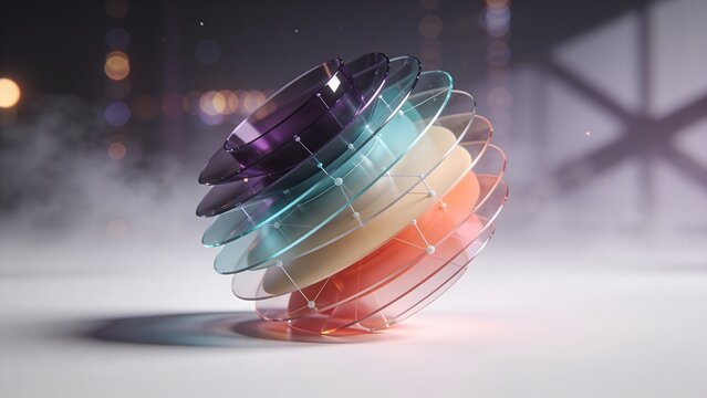 Layered glass sphere with connected network node lines illustration suitable for data structure artificial intelligence cloud computing high tech presentation background