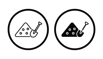 Minimalist construction site shovel and pile of dirt icons set for industrial web design and engineering project interface elements in vector graphic style with clean black lines © TARU STOCKPLC