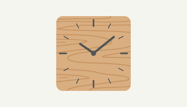 Square wooden wall clock with a natural grain texture and minimalist black markers shows the time elegantly.