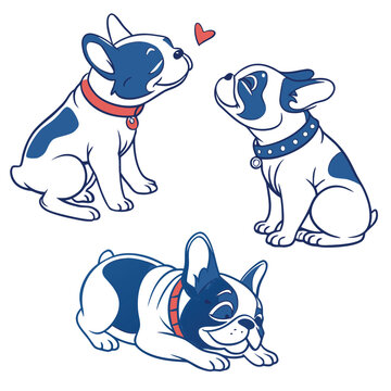 Three cute french bulldogs in playful poses