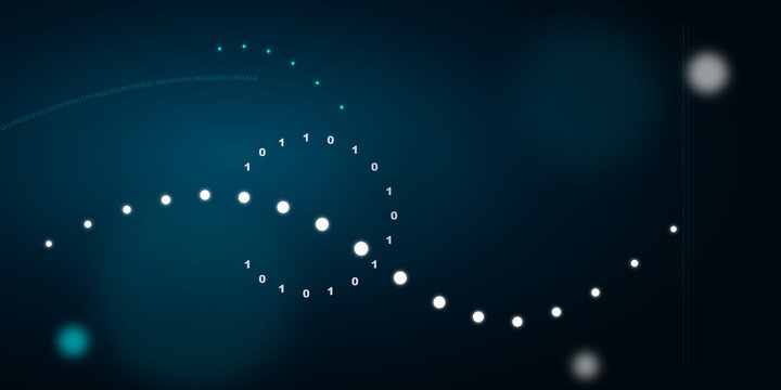 Abstract digital waveform with binary data points on dark background