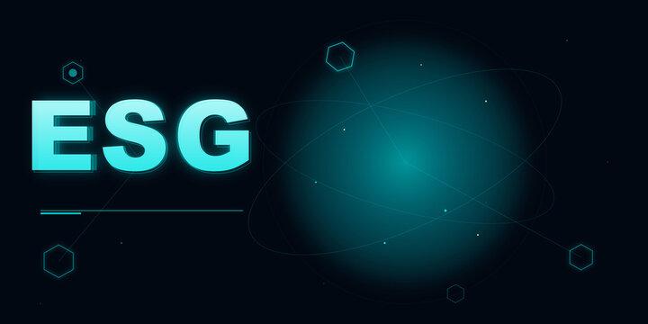 Esg glowing digital typography against dark abstract scientific