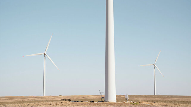 Wind turbines on a sunny day. Clean, renewable energy concept. Sustainable energy source.