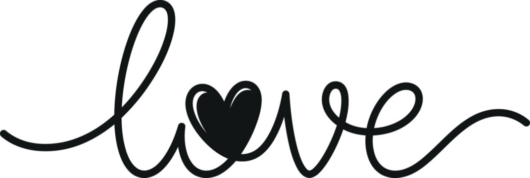 Love script typography design with heart icon typography calligraphy romantic
