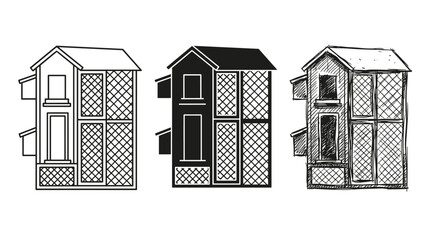 Chicken Coops with Mesh Sides in Outline, Silhouette, and Hand-Drawn Sketch Styles © KirST