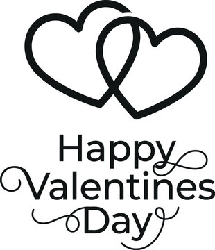 Happy valentines day text with double heart symbol outline valentine greeting