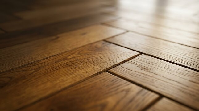 Elegant oak herringbone parquet flooring with warm natural light