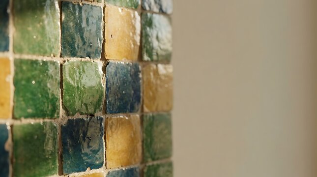 Traditional handmade moroccan ceramic zellige tiles on wall