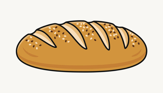 Freshly baked golden brown loaf of bread with sesame seeds and decorative diagonal slashes on its crust.