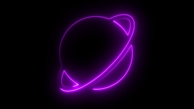 Glowing neon planet with orbital rings, purple pulsing light animation on black background, space
