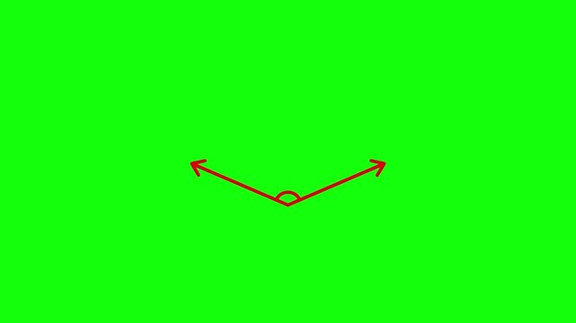 A clean red straight line with arrows on both ends is drawn smoothly from left to right on a solid bright lime green background in clean vector style. center to indicate a 180-degree straight angle.