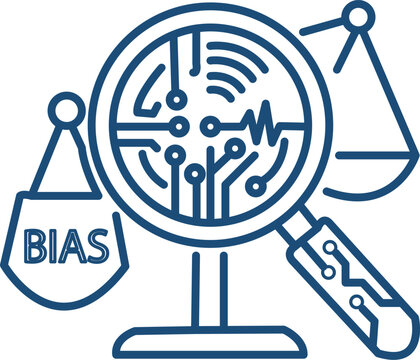 AI Bias Detection Icon, Algorithm Fairness Audit, Ethical Artificial Intelligence Vector Illustration
