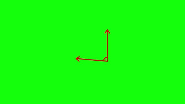 A bright red angle with arrows is smoothly drawn on a solid bright lime green background extending upward to form a precise 120-degree obtuse angle.