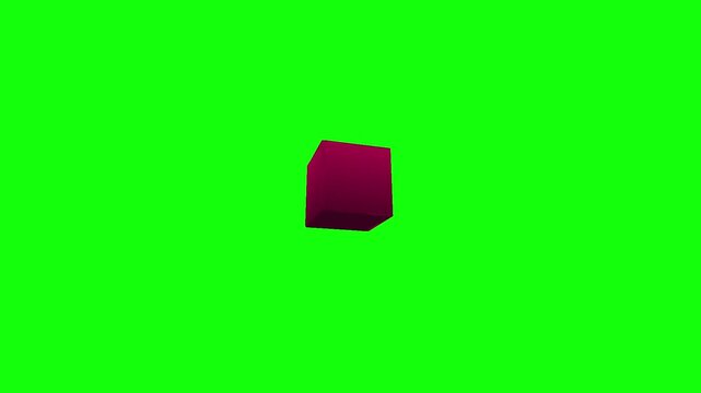 A glossy pink 3D cube with darker pink top face floats in the center of a solid bright lime green background in clean modern 3D style.