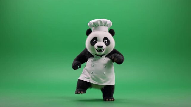 Chef Panda Dancing with Joy on Green Screen Chroma Key Seamless Loop Background