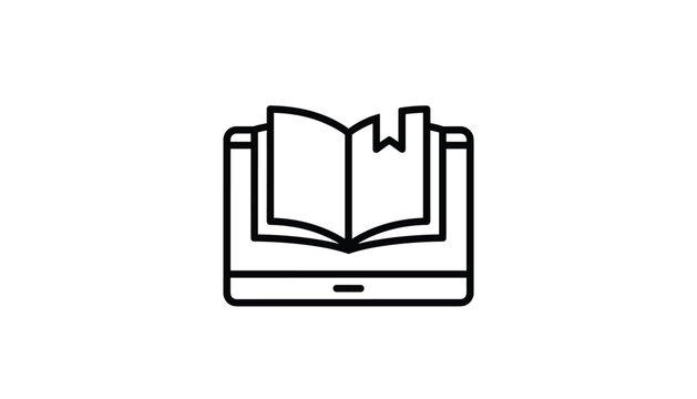 Minimalist black line icon representing digital reading, ebook technology, or online learning on a modern tablet device.