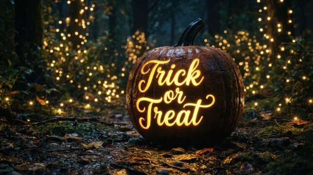 Glowing Trick Or Treat Carved Halloween Pumpkin