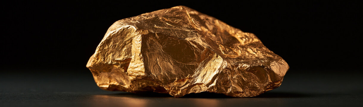 A Glimpse of Riches: A raw, unrefined nugget of pure gold, its metallic sheen catching the light, rests against a dark, atmospheric background, hinting at untold wealth and valuable resources.