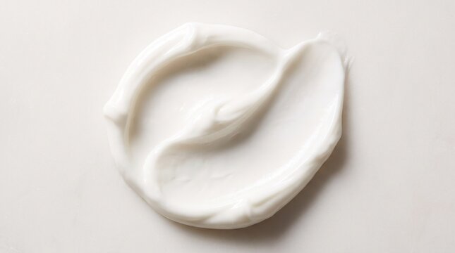 Close-up of a swirl of white cream texture on a plain background.