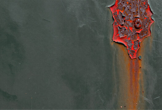 Rusted iron with flaking paint, abstract macro