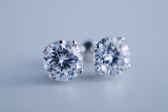 A pair of dazzling diamond stud earrings, meticulously crafted with brilliant-cut stones, rest against a soft, gradient background, showcasing their exquisite sparkle and elegant design.
