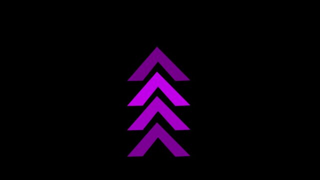 Vertical purple neon arrow sequence pointing up a series of arrows upward, cascading in a continuous motion graphic pattern glowing direction navigation motion movement