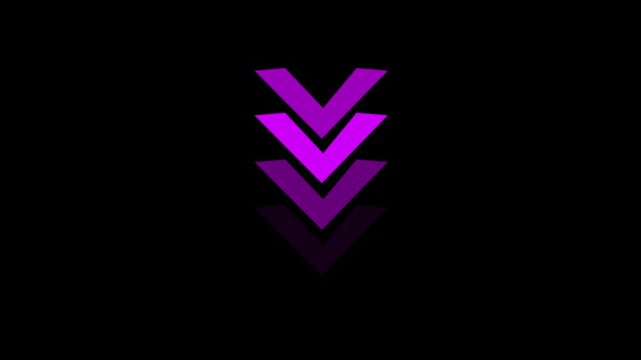 Vertical purple neon arrow sequence pointing down a series of arrows downward, cascading in a continuous motion graphic pattern glowing direction navigation motion movement
